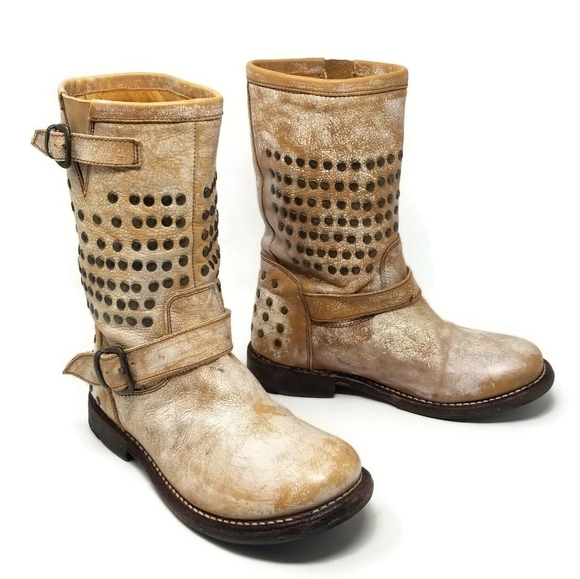 Bed Stu Shoes - Bed Stu Distressed Studded Mid-Calf Boot 8.5